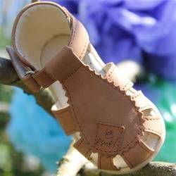 Emel Camel Brown Leather Semi Closed-up Sandals E2206